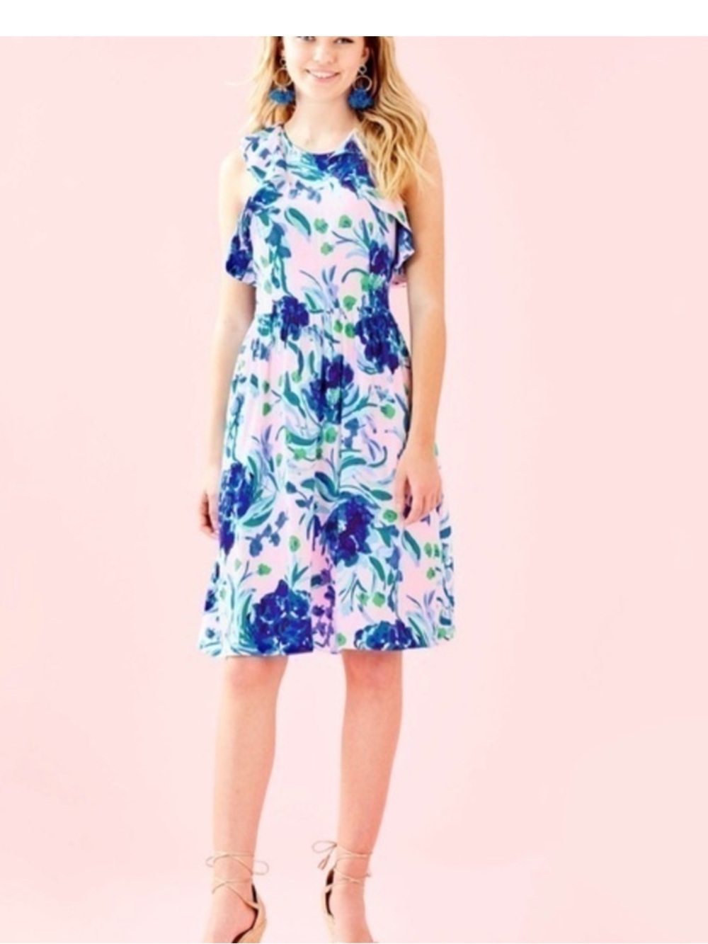 Lilly Pulitzer Rory Dress Sweet Pea Floral Print Womens 2 Pink Green Blue - Picture 2 of 11